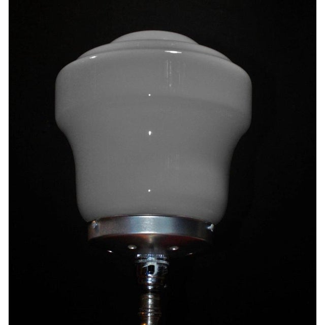 Glass English Art Deco Silver-Plated and Opaline Glass Table Lamp, 1920 For Sale - Image 7 of 15