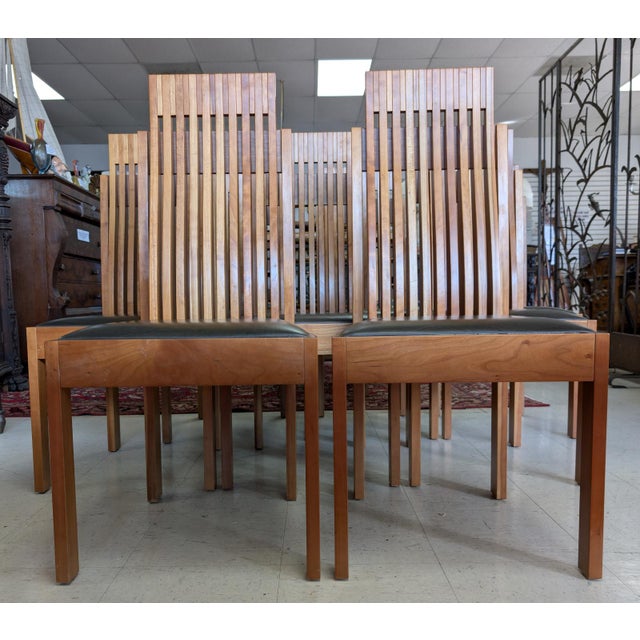 Late 20th Century Monumental Studio Crafted Dining Table & 8 Chairs, Cherry Wood & Tile For Sale - Image 12 of 18