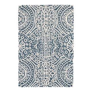 Dash & Albert by Annie Selke Temple Ink Micro Hooked Wool Rug, 7' 6" x 9' 6" For Sale