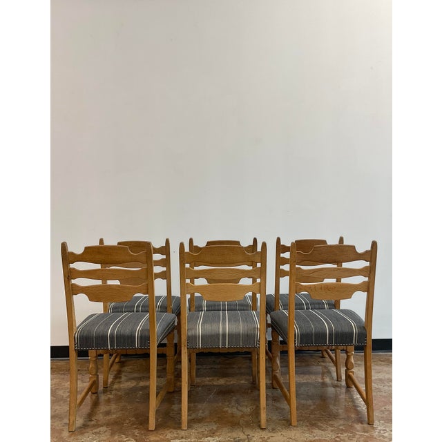 Six Razorback Oak Dining Chairs in the Style of Henning Kjærnulf, Denmark, 1960s For Sale - Image 9 of 16