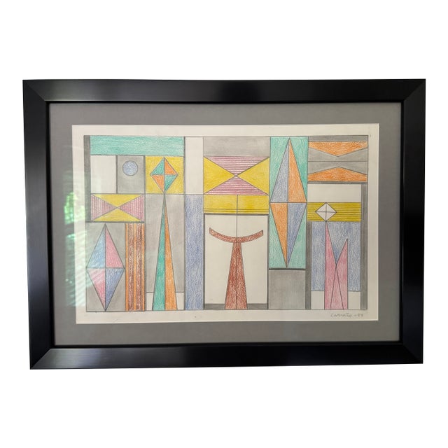 Attr. Mario Carreno Cuban (1913 - 1999) Pencil and Crayon on Paper - 12" X 18", Framed For Sale