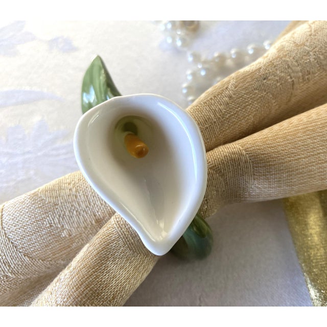 Asparagus Vintage Bone China Napkin Holder Rings, Calla Lily Shape, Pia, Philippines, Set of 6 For Sale - Image 8 of 16