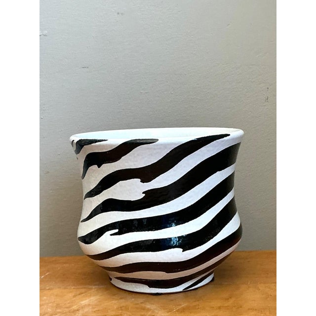 Vintage Italian Zebra Striped Cache Pot For Sale - Image 9 of 13