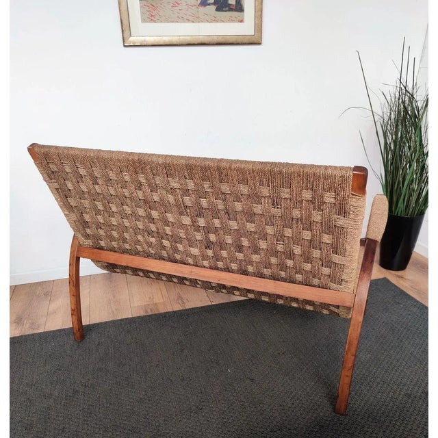 Mid-Century Italian Wood and Cord Woven Rope Bench, 1960s For Sale - Image 6 of 8