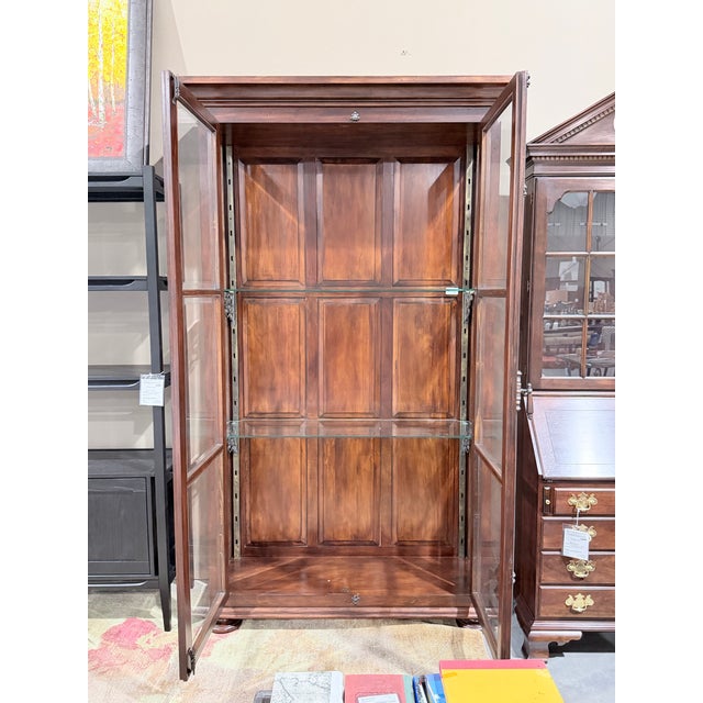 Late 20th Century Rustic Mahogany Glass Display Cabinet With Cremone Hardware For Sale - Image 4 of 10