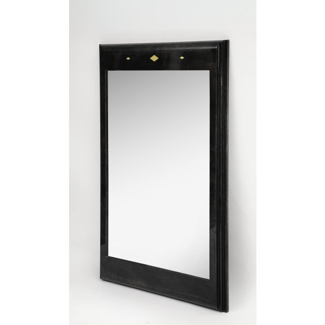 Karl Springer Style Black Goat Skin Wall Mirror With Gold Leaf Accents For Sale - Image 13 of 16