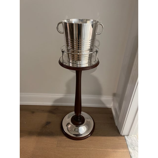 1940s Art Deco Christofle Silver Plated and Mahogany Champagne Stand With Matching Bucket For Sale - Image 15 of 15