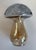 Light Gray Vintage Etched Art Glass Mushroom Light Smoky Gray and Amber Decorative Glass Sculpture For Sale - Image 8 of 12