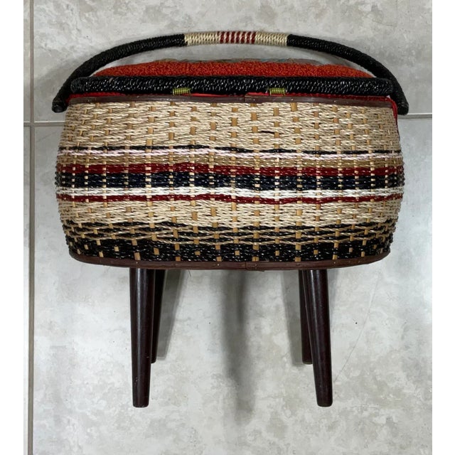 Vintage Sewing Basket Mid Century Design For Sale In Miami - Image 6 of 11