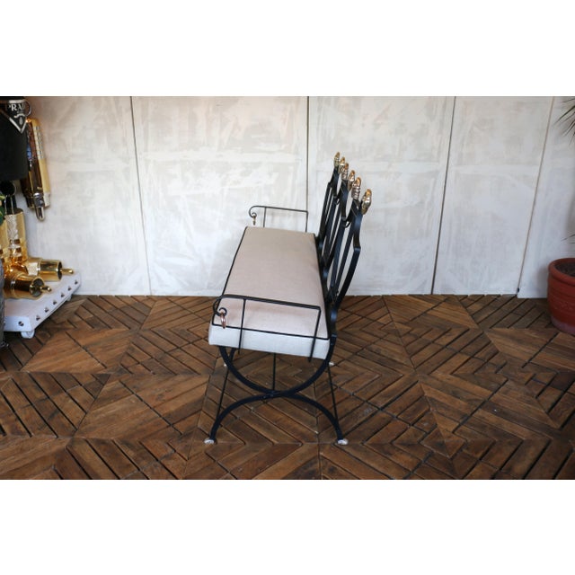 1950s 1950s Iron Lyre Back Settee With Brass Swan Heads & Paw Feet by Samuel Copelon For Sale - Image 5 of 18