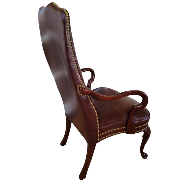 Burgundy Burgundy Naugahyde Queen Anne Open Armchair - Late 20th Century For Sale - Image 8 of 11
