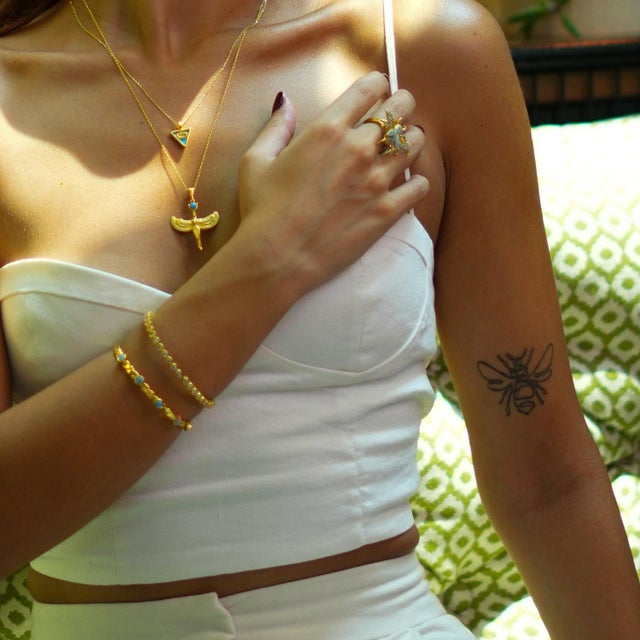 Twisted Turquoise & Gold Dainty Cuff Bracelet For Sale - Image 4 of 6