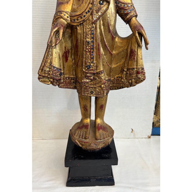 Gold 1950s Carved Wood Thai Figure of a Deity For Sale - Image 8 of 11