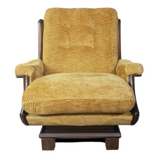 Armchair in Yellow Velvet and Wood, 1960s For Sale
