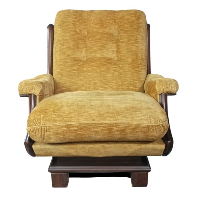 Armchair in Yellow Velvet and Wood, 1960s For Sale