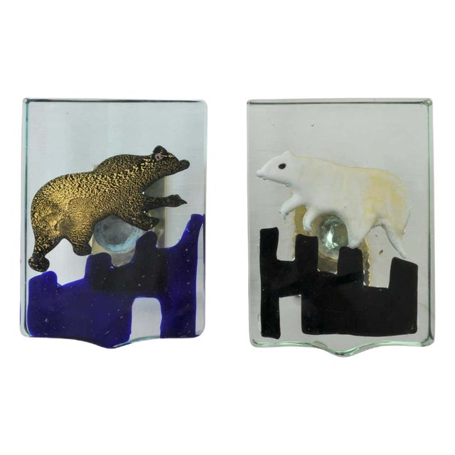 Polar Bear Door Handles in Venetian Blown Glass by Alfredo Barbini, 1940s, Set of 2 For Sale