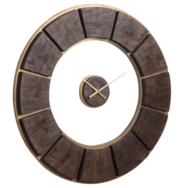 Rustic Dark Wooden Wall Clock For Sale