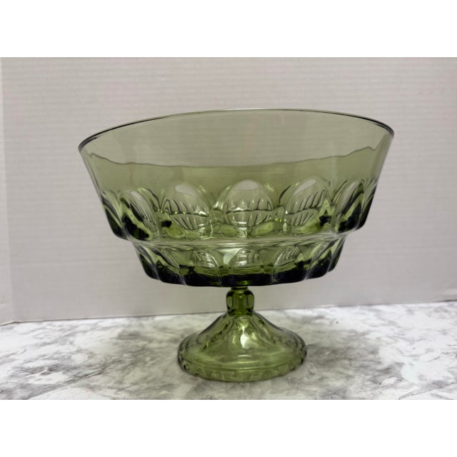 Mid-Century Modern Midcentury Large Green Glass Pedestal Bowl For Sale - Image 3 of 9