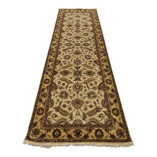 Agra Runner 4′ X 12’1” Beige Wool Traditional Hand-Knotted Oriental Rug For Sale