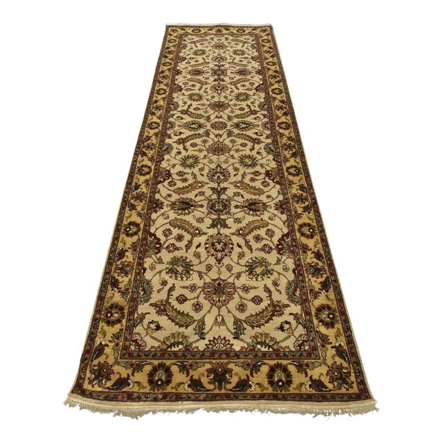 Agra Runner 4′ X 12’1” Beige Wool Traditional Hand-Knotted Oriental Rug For Sale