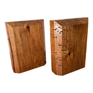 Large Artisan Made Wormhole Hardwood Faceted Bookends a Pair For Sale