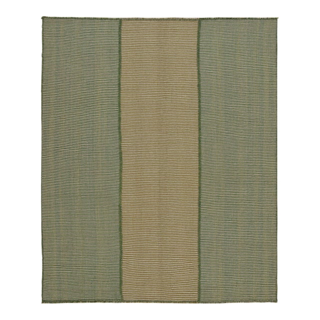 Rug & Kilim’s Modern Kilim in Beige & Green Stripes For Sale