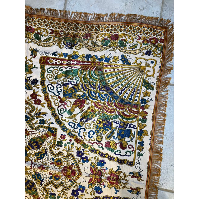 Vintage Gold Brocade Silk Blend Chinoiserie Fringe Tablecloth or Tapestry 55 X 49 For Sale - Image 10 of 17