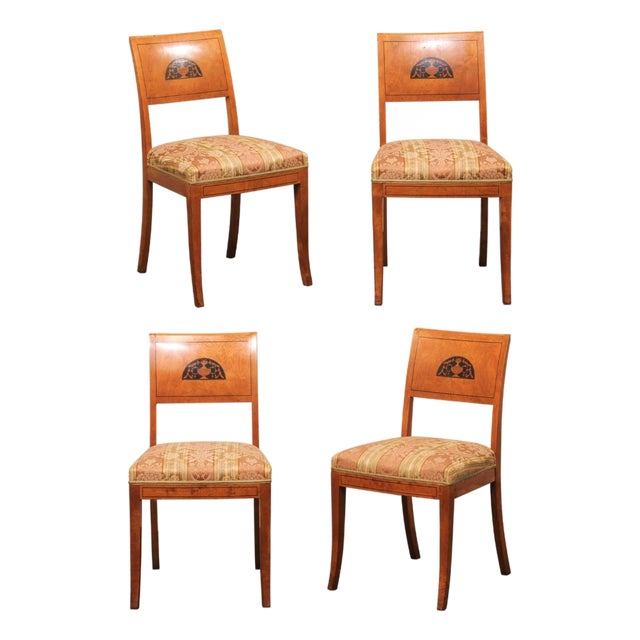 Set of 4 Swedish Curly Birch Chairs, 19th C For Sale