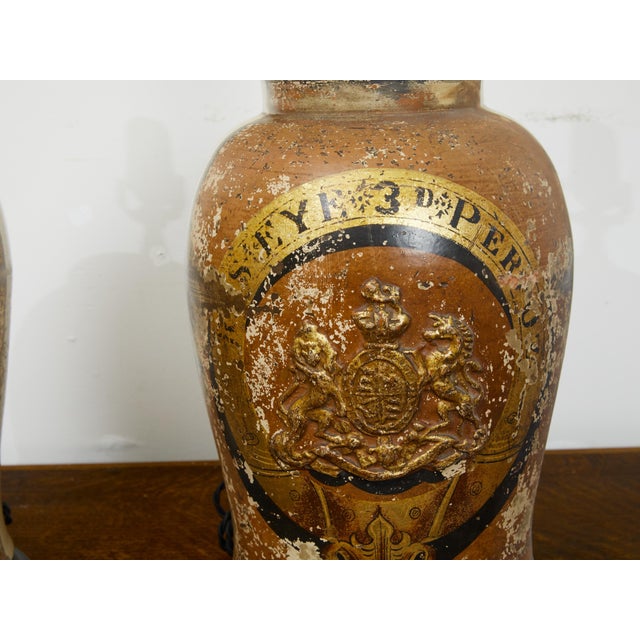 Ceramic Pair of 1880s English Stoneware with Coat of Arms Made into Wired Table Lamps For Sale - Image 7 of 8