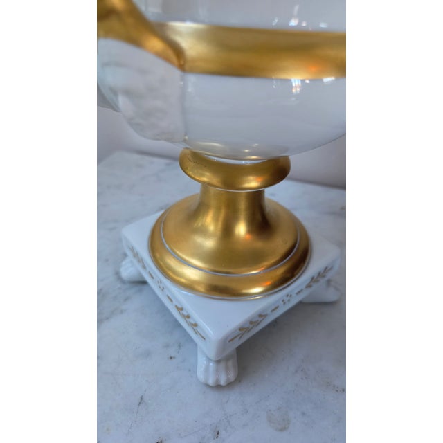 Vintage Belgian Cerabel Baudour White and Gold Empire-Style Covered Porcelain Urn For Sale - Image 16 of 18