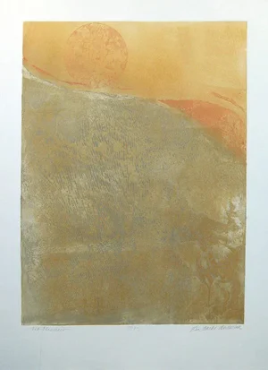 1970s "Mountain Meadow" Minimalist Landscape Signed and Numbered Etching by Lin Carte Anderson