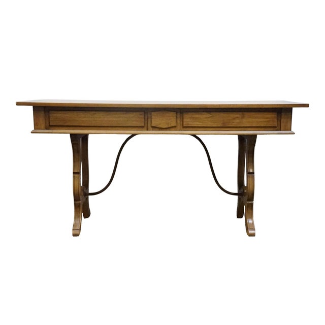 Thomasville Furniture Monterey Collection Spanish Mediterranean White Oak 62" Writing Desk W. Metal Spanner 175-6125-8 For Sale - Image 11 of 12