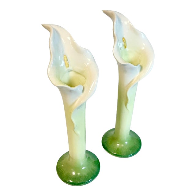 Vintage Boho Chic Hollywood Regency Trompe L’Oeil Calla Lily Candlestick Holders - A Pair. For Sale