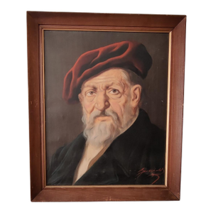 Jeno Gussich Signed Oil Portrait ~ Man in a Red Beret, Circa Mid-20th Century