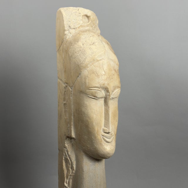 Ceramic Large Vintage Lithoceramic Louvre Reproduction Head Sculpture after Modigliani, 20th Century For Sale - Image 7 of 14