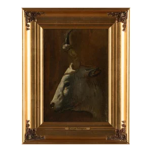 Original Oil Painting of Bull by Ernst Meyer of Denmark Circa 1850