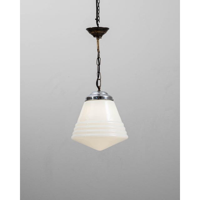 1920s French Art Deco Glass Pendant With Chrome Fitting For Sale - Image 17 of 18