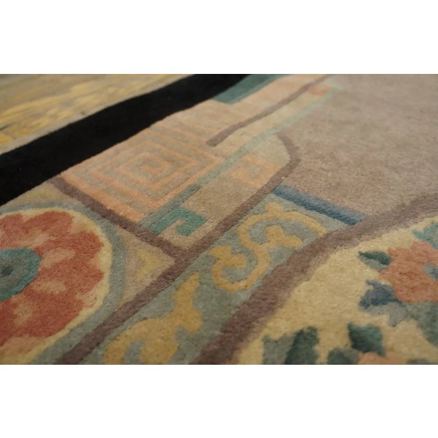 Textile 1920s Tan Ecru Medallion Antique Chinese Art Deco Carpet 4' X 6' 9'' Knotted Wool Rug For Sale - Image 7 of 12