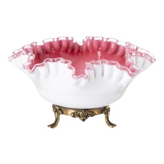 Glass and Crystal Fruit Bowl in Opaline Glass For Sale