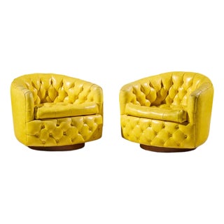 Milo Baughman for Thayer Coggin Mid Century Tufted Swivel Lounge Chairs - Pair For Sale