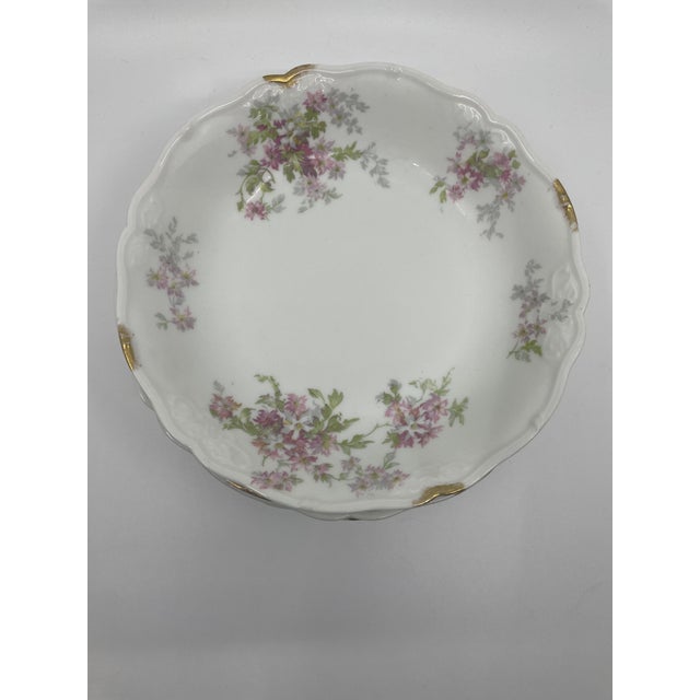Made in France Limoges. Ahrenfeldt These are bowls a set of 6 Pink green and grey with gold leaf scalloped edges