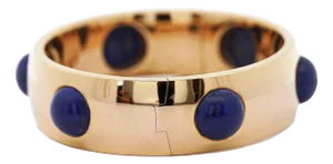 1990s Lapis Lazuli Flush Set 18k Gold Bangle Bracelet