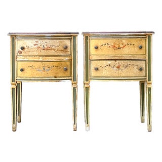 Vintage Distressed Hand-Painted Wood Nightstands For Sale