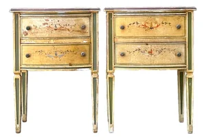 Vintage Distressed Hand-Painted Wood Nightstands