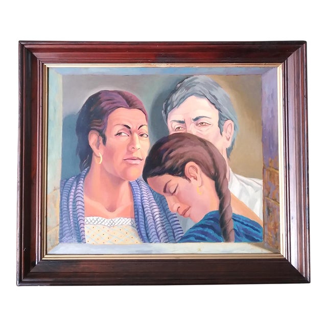The Family by A. Cal 1985 Oil on Board For Sale