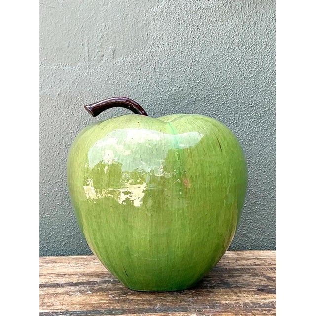 Vintage Monumental Green Ceramic Apple Sculpture For Sale In West Palm - Image 6 of 12