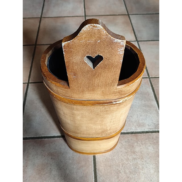 Mid-Century Modern Vintage Wooden Umbrella Stand with Folk Art Painting, 1970s For Sale - Image 3 of 10