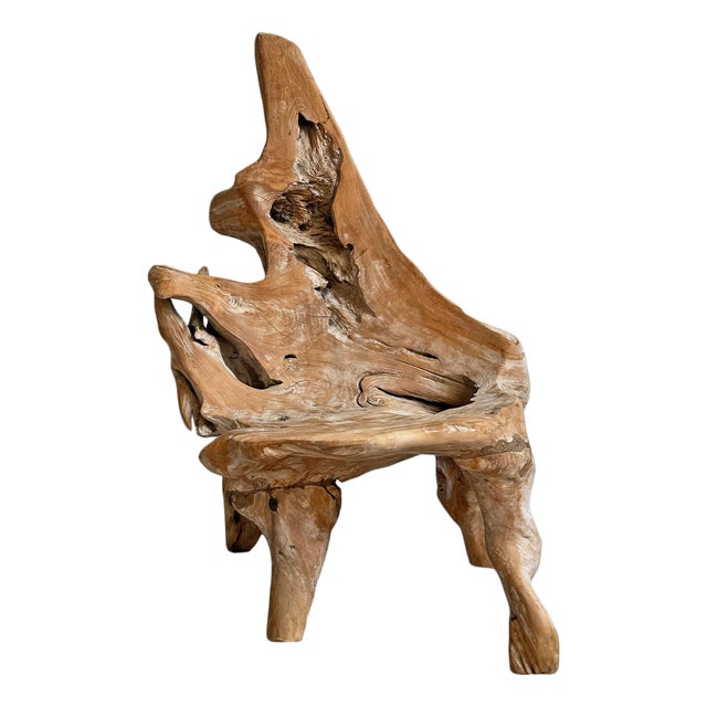 Vintage Organic Solid Teak Root Chair For Sale