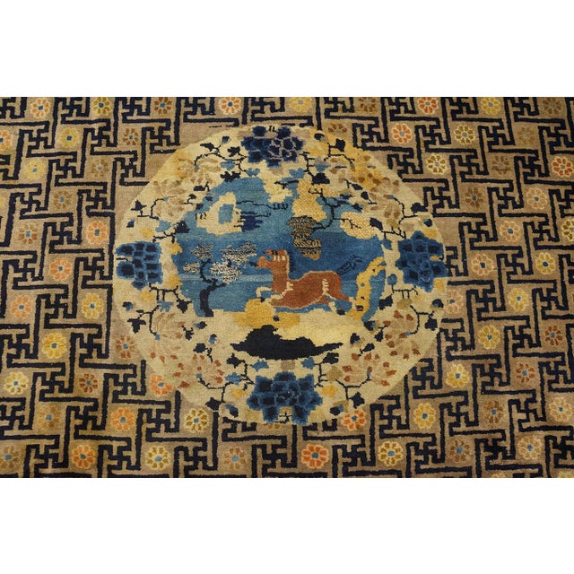1900s Camel Classic Swastika Medallion Antique Chinese Peking Hand-Knotted Rug For Sale - Image 9 of 11