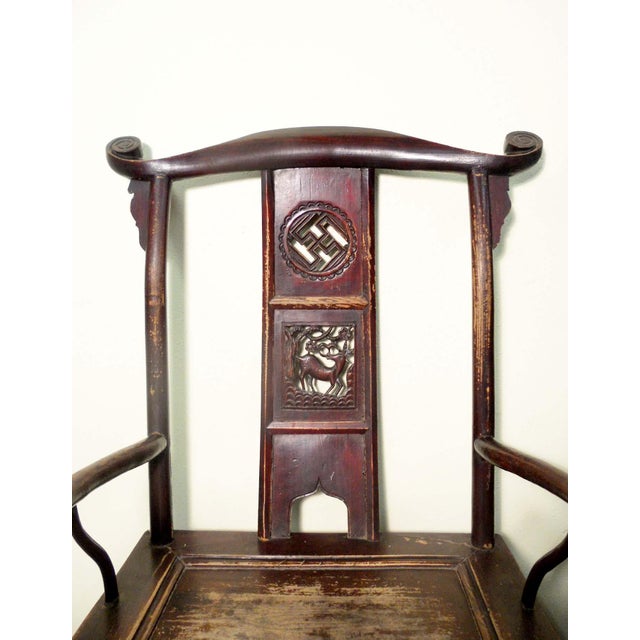 Chinese Antique Circa 1800-1849 Chinese High Back Arm Chairs- a Pair For Sale - Image 3 of 12
